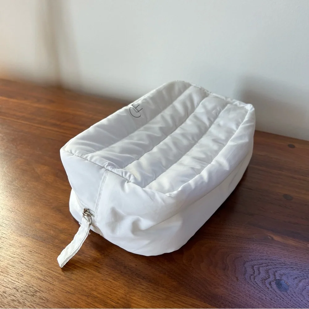 White Puffer Quilted Cosmetic Bag